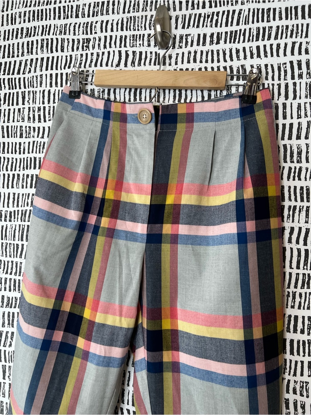 Cory Lynn Calter Plaid Cropped Trousers Pastel Madras High Rise Pants - Picture 3 of 14